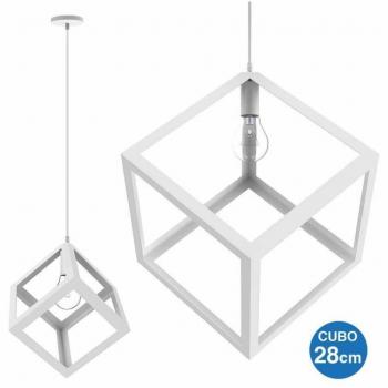 Lampada sospensione cubo 28 cm, finitura metallo bianco