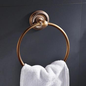 Round Wall-Mounted Towel Holder in Antique Brass
