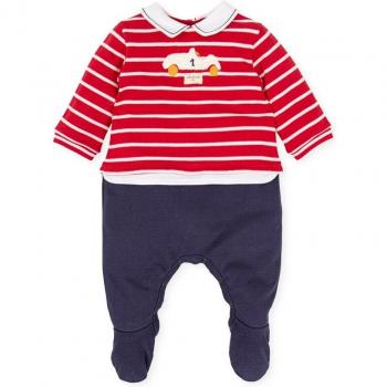 Pelele largo con pie de bebé niño rojo, Tutto Piccolo, con apertura trasera y entrepierna