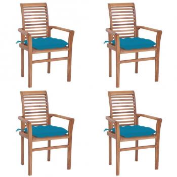VidaXL Solid Teak Dining Chairs, Light Blue Upholstery – 4 Units