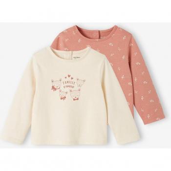 Duo de T-shirts Bébé Manches Longues en Rose