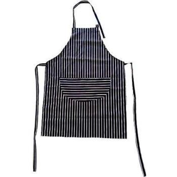 Chef's Butcher Stripe Apron (Adult Size) – Blue and White Cotton, Pocketed