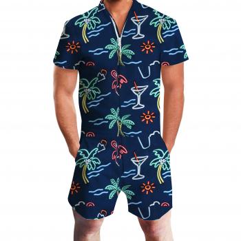 Kurzer Hawaii‑Zip‑Jumpsuit für Herren – Freizeit‑Look