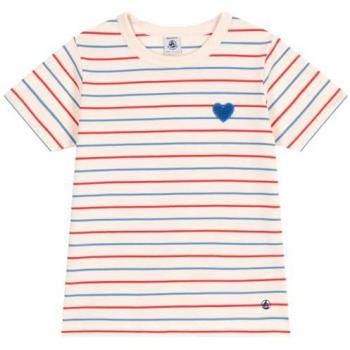 Tee-shirt manches courtes Petit Bateau rayé vanille