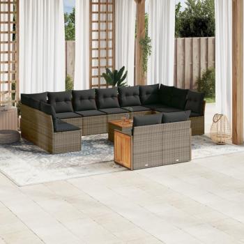 13-Piece Garden Sofa Set in Grey Poly Rattan with Cushions