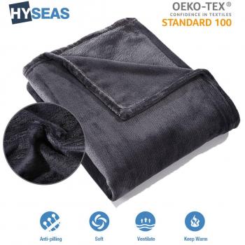 Manta de microfibra HYSEAS, 180 x 220 cm, Negro, suave y transpirable