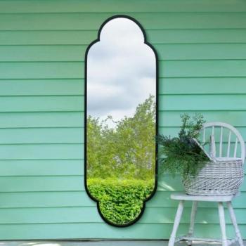 Outdoor Double‑Arch Oval Mirror, Black Metal Frame – 170 × 59 mm