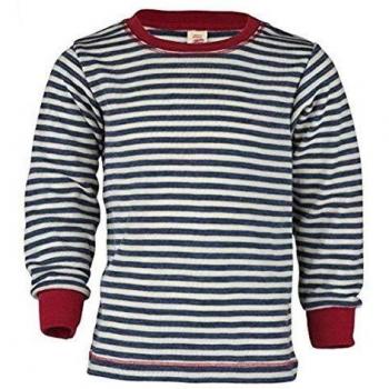 Woll-Langarmshirt BASIC KIDS gestreift in graublau melange