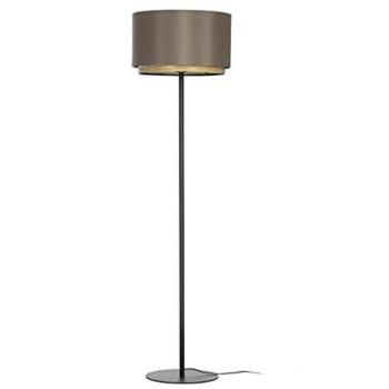 Standleuchte Marchena, Metall schwarz, Textil in Cappuccino, Holz in Eiche-Optik