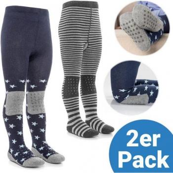 Baby‑Strumpfhosen LaLoona „Streifen & Sterne“ (Marine Grau), 2er Pack, 74/80