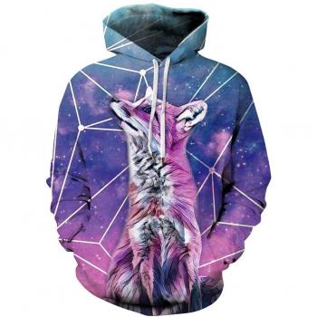 Men's Wolf Print Hooded Pullover