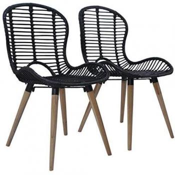 VidaXL 2 Chaises de salon en rotin naturel noir