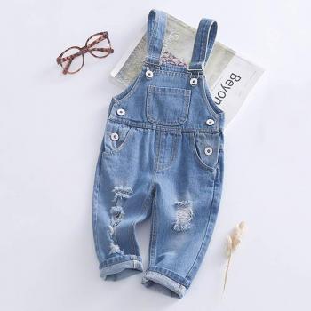 Pantalon longue taille en denim à trous – Combinaison cowboy enfant