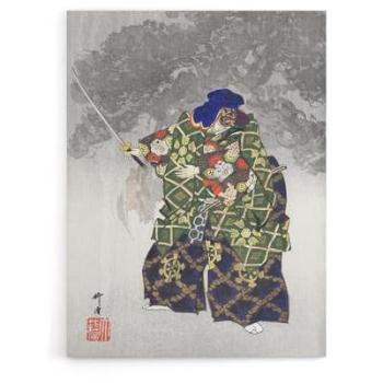 Eboshiori Noh Character Painting on Canvas – Green Theme, 18×24