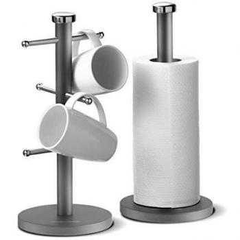 Kitchen Roll Holder and Mug Tree Set in Stainless Steel and Titanium Finish by Morphy Richards