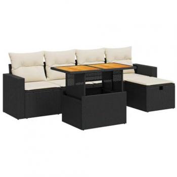 VidaXL 6 Piece Balcony Sofa Set with Cushions Black Poly Rattan Acacia