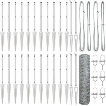 PVC-Coated Silver Fence 50m, 13 Spike Posts Ø32mm – VidaXL