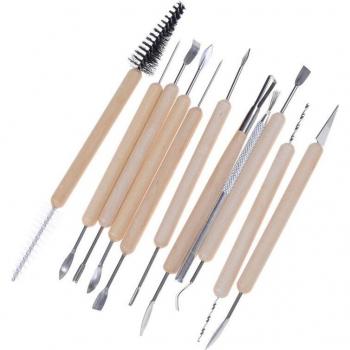 11-Piece Wood and Metal Clay Sculpture Tool Collection