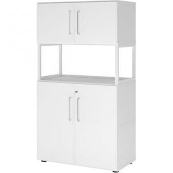 Cabinet FlexWall 4 niveaux, double porte + cadre, pieds ajustables – Blanc