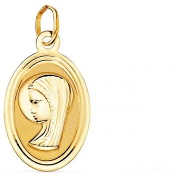 Medalla de oro de 18k de la Virgen Niña para primera comunión con borde biselado de 19 mm