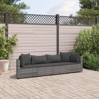 Salon de jardin en résine tressée 4 pièces avec coussins gris
