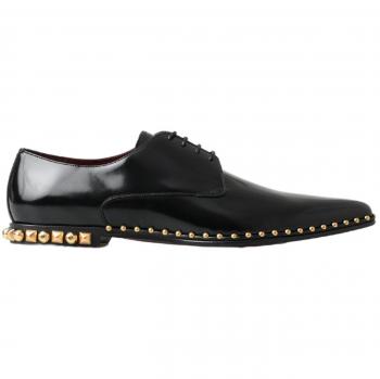 Black Derby Gold Studded Leather Shoes