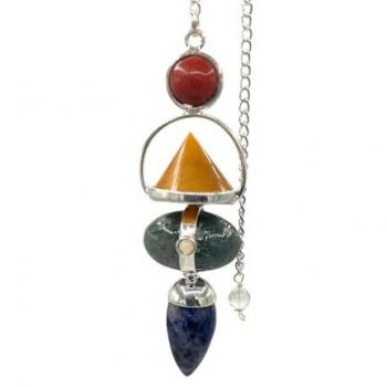 Earth‑Sky‑Water‑Fire Gem Pendulum with Jasper, Adventurine, Agate, Sodalite, Moonstone