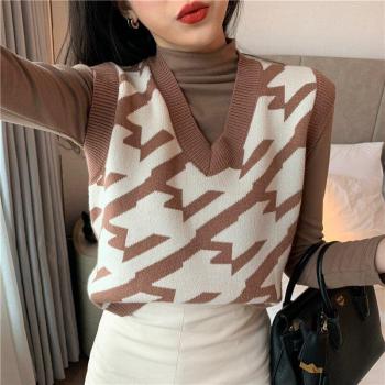 Pata de Gallo Chaleco Pullover Mujer T454