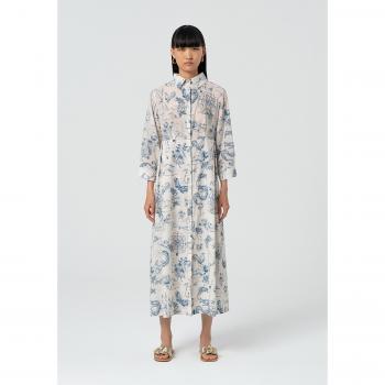 Chemisier Abito Lungo in Fantasia Blu Regular Fit