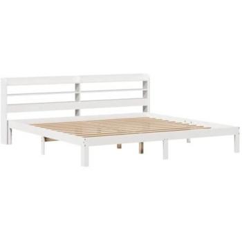 White Bed Frame with Headboard 180x200 cm Super King