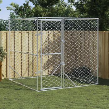 Chenil d'extérieur pour chiens argenté 2x2x2 m en acier galvanisé