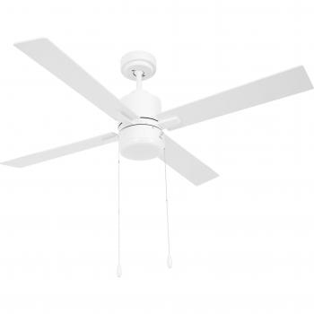 HOMCOM Flush Mount Ceiling Fan with LED Light, Reversible Blades, Pull-chain, White and Natural Tone