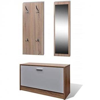 VidaXL Muebles de entradita con zapatero madera 3 color roble y blanco