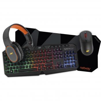 Conjunto Gamer Netway XKS600: Teclado, Mouse, Fones e Almofada XL