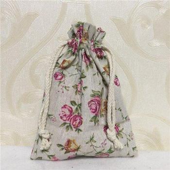 YILE 1pc Cotton Linen Drawstring Bag for Parties with Rose Design