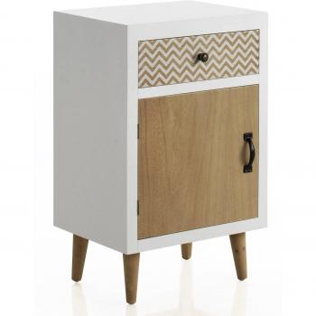 Mesita de madera blanca con 1 cajón y 1 puerta