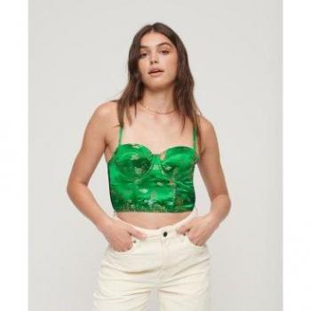 Superdry Tira Sin Manga Corsé Floral Verde L