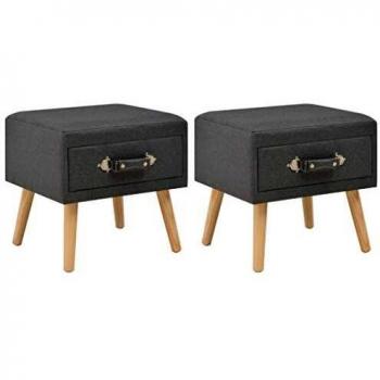 Dark Grey Fabric Bedside Cabinets Set of 2, 40x35x40 cm
