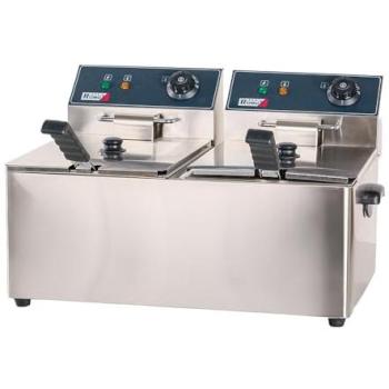 Industrial Romux Doble Sobremesa 16 L – Freidora de Aceite con Acero Inoxidable y Termostato Digital