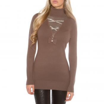 V‑Cut Feinstrick Longpulli Rollkragen S