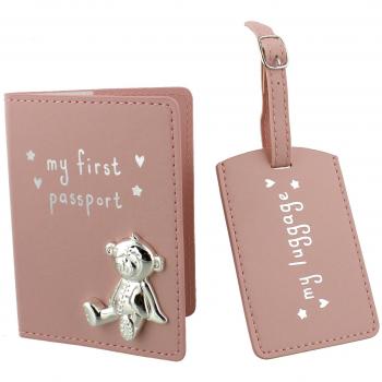 Button Corner Baby Passport Holder & Luggage Tag, Pink Collection
