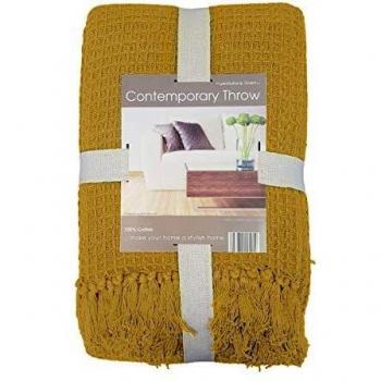 Large Ochre Yorkshire Linen Waffle Throw – 178 x 254 cm