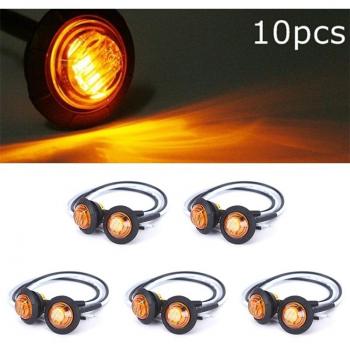 10PCS Mini 12/24V 1'' Amber LED Side Marker Lights for Truck Bus Trailer Motorcycle