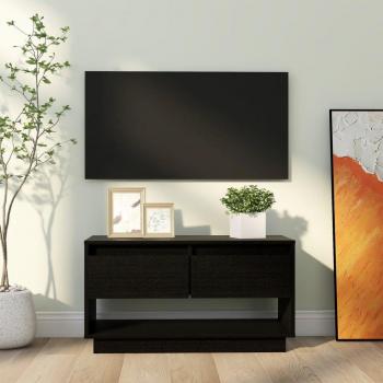Television Cabinet, Matte Black, Size: 74x34x40 cm, Solid Pine Material