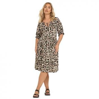 Leopard Print Tie-Neck Mini Dress in Brown – Women’s, Size 26/28