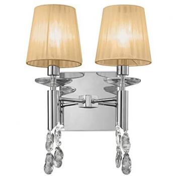 Lámpara Tiffany de pared con interruptor 2+2 bombillas E14 y G9, cromo pulido con pantallas de bronce y cristal transparente