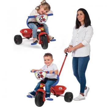 Triciclo Evolutivo Smoby Spiderman con Asta Parentale e Cintura di Sicurezza