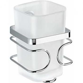 Portaspazzolino da parete in Acciaio Inox, Bicchiere da bagno, 7,5x11,5x8,5 cm, Bianco Lucido