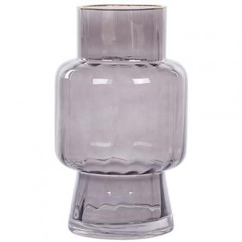 Blumenvase Grau Glas 26 cm Moderne Tischdeko mit Goldrand