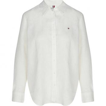 TOMMY HILFIGER Damen Leinenbluse Weiß Relaxed Fit Größe 34